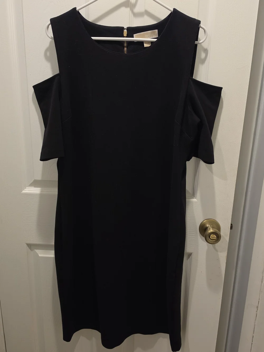 Michael Kors Black Cold-Shoulder Sheath Dress Gold Zipper Back Size XL